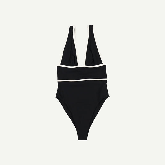 Contrast Trim Plunge Neck Shaping Swimsuit