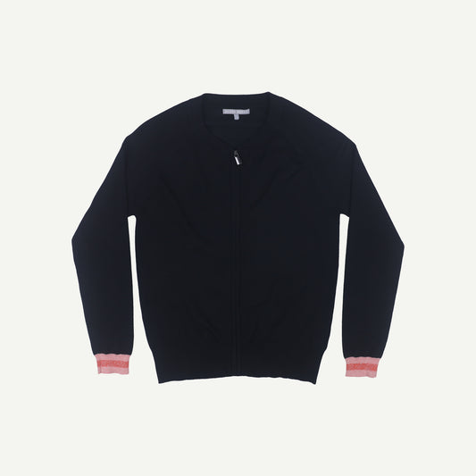 Tropical Embroidered Black Knitted Bomber Jacket