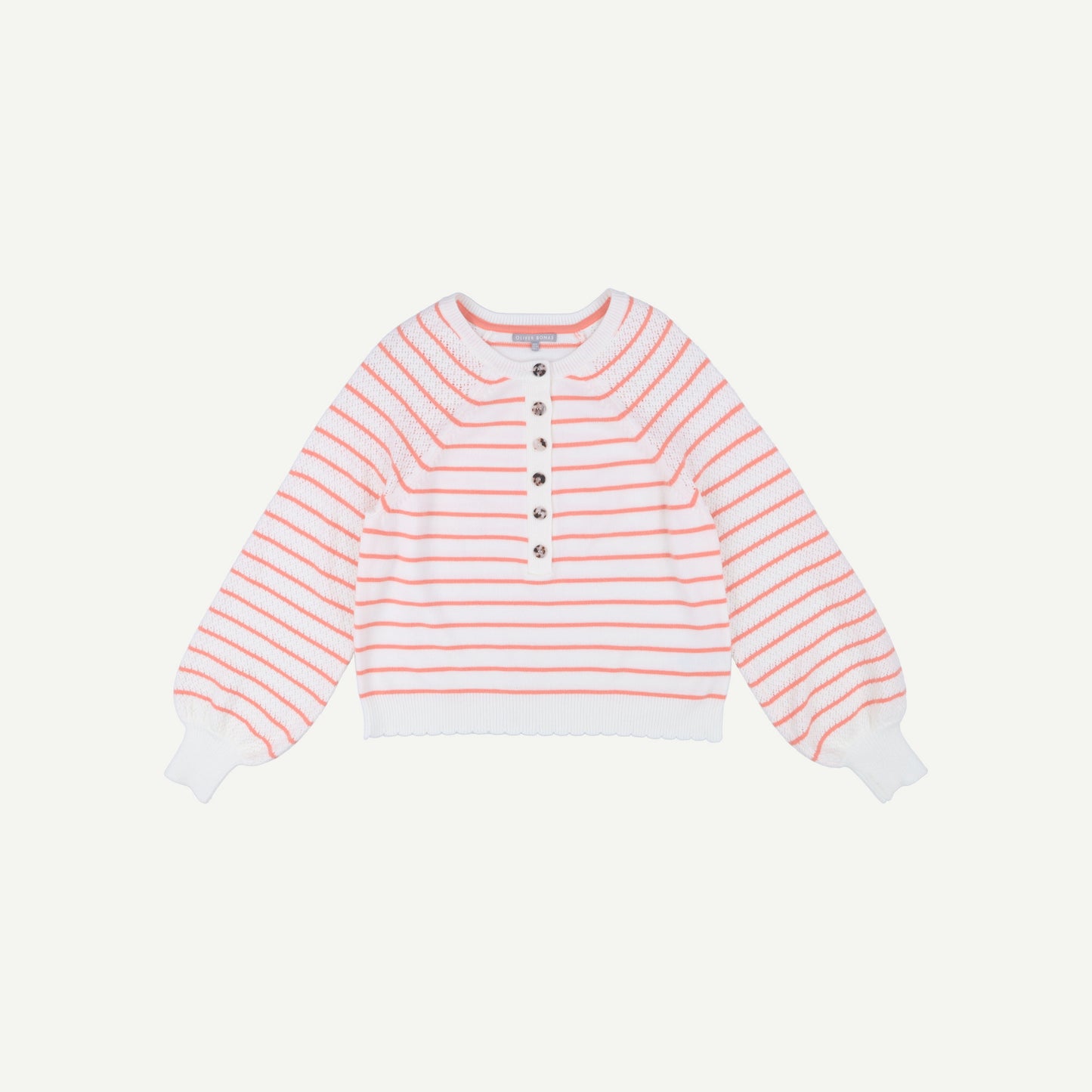 Breton Button Coral Stripe Knitted Jumper