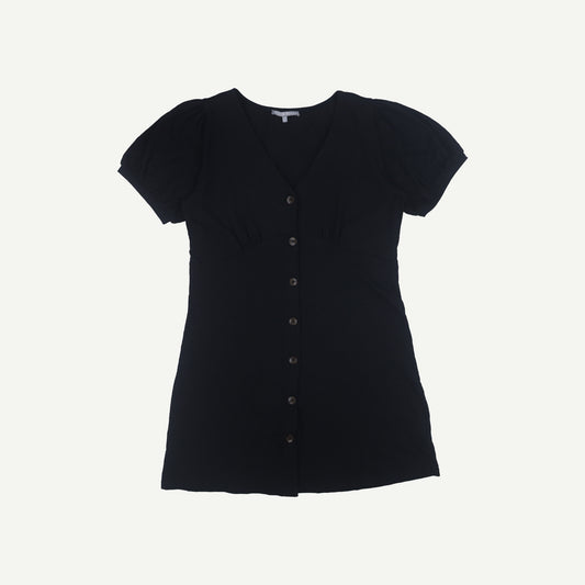 Button Through Black Jersey Mini Dress