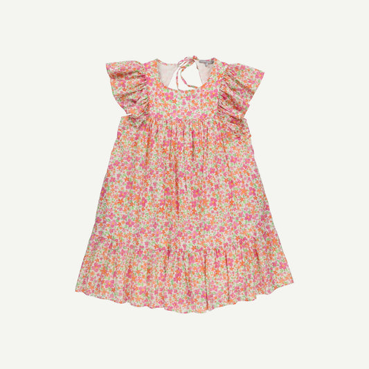 Floral Print Foiled Smock Pink Mini Dress