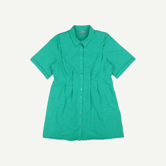 Embroidered Cotton Green Shirt Mini Dress