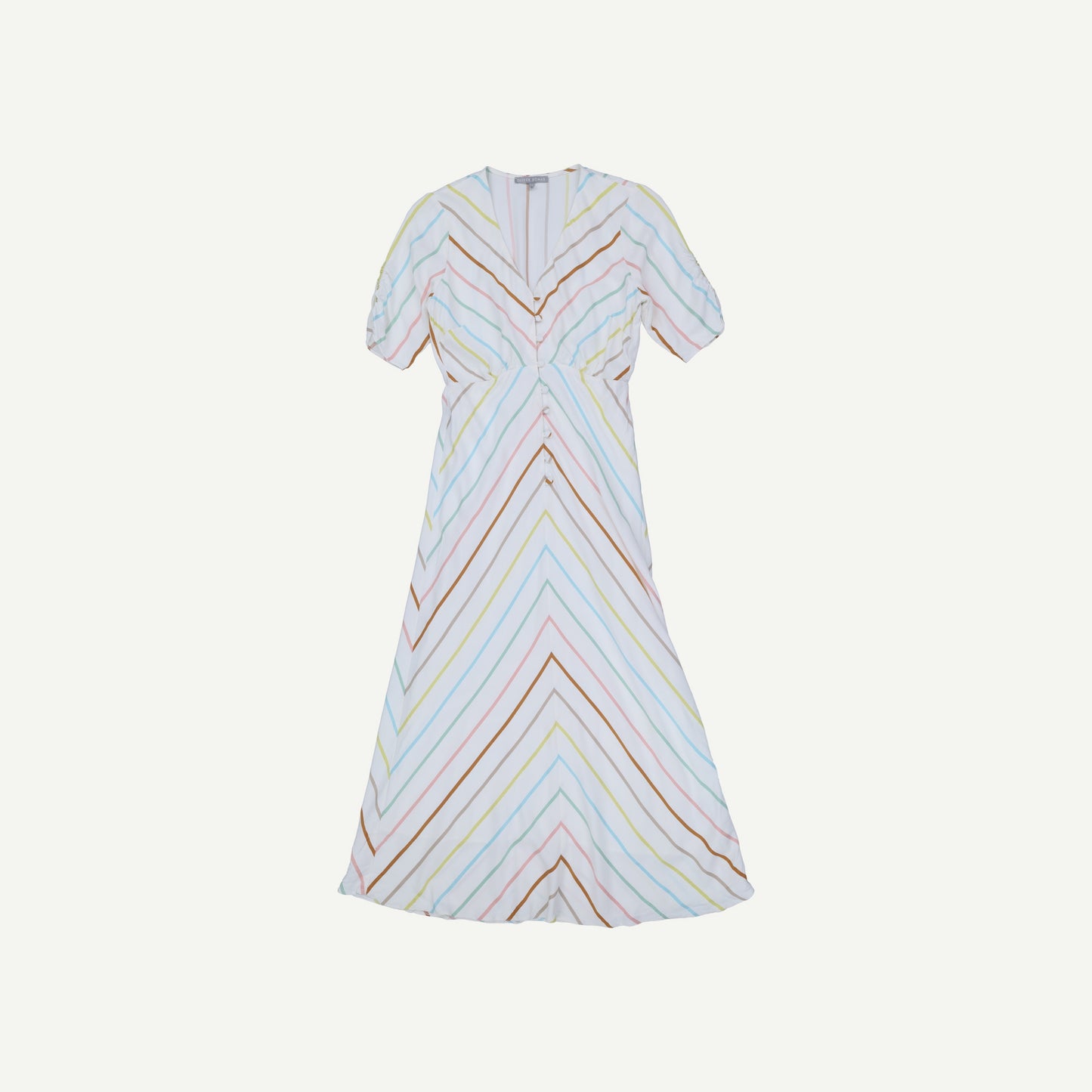 Stripe Button White Midi Dress
