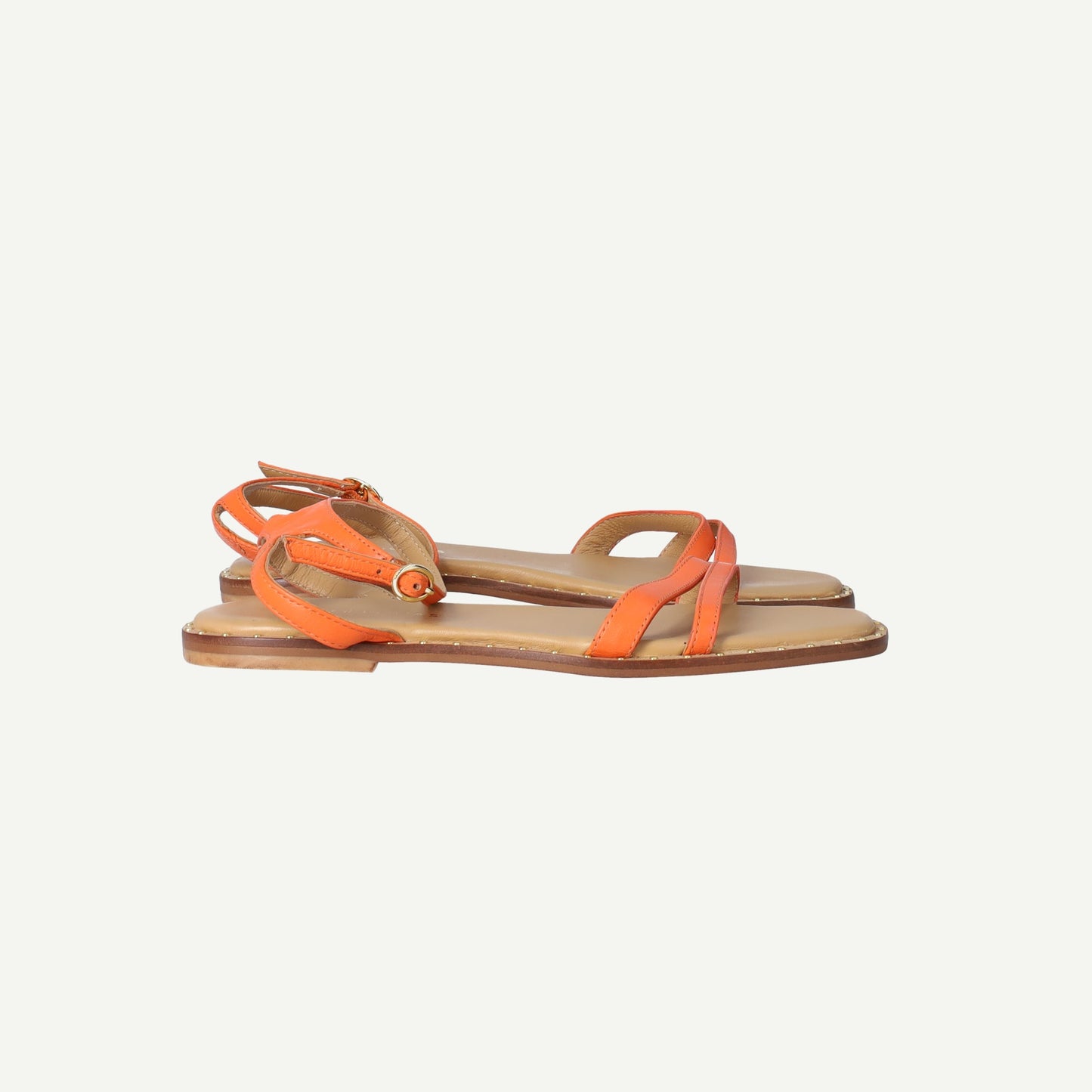 Orange Studded Leather Sandals