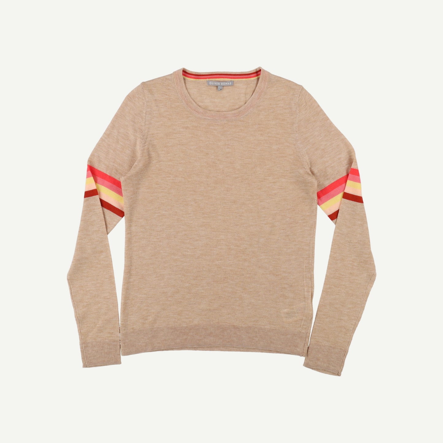 Stripe Sleeve Camel Jumper