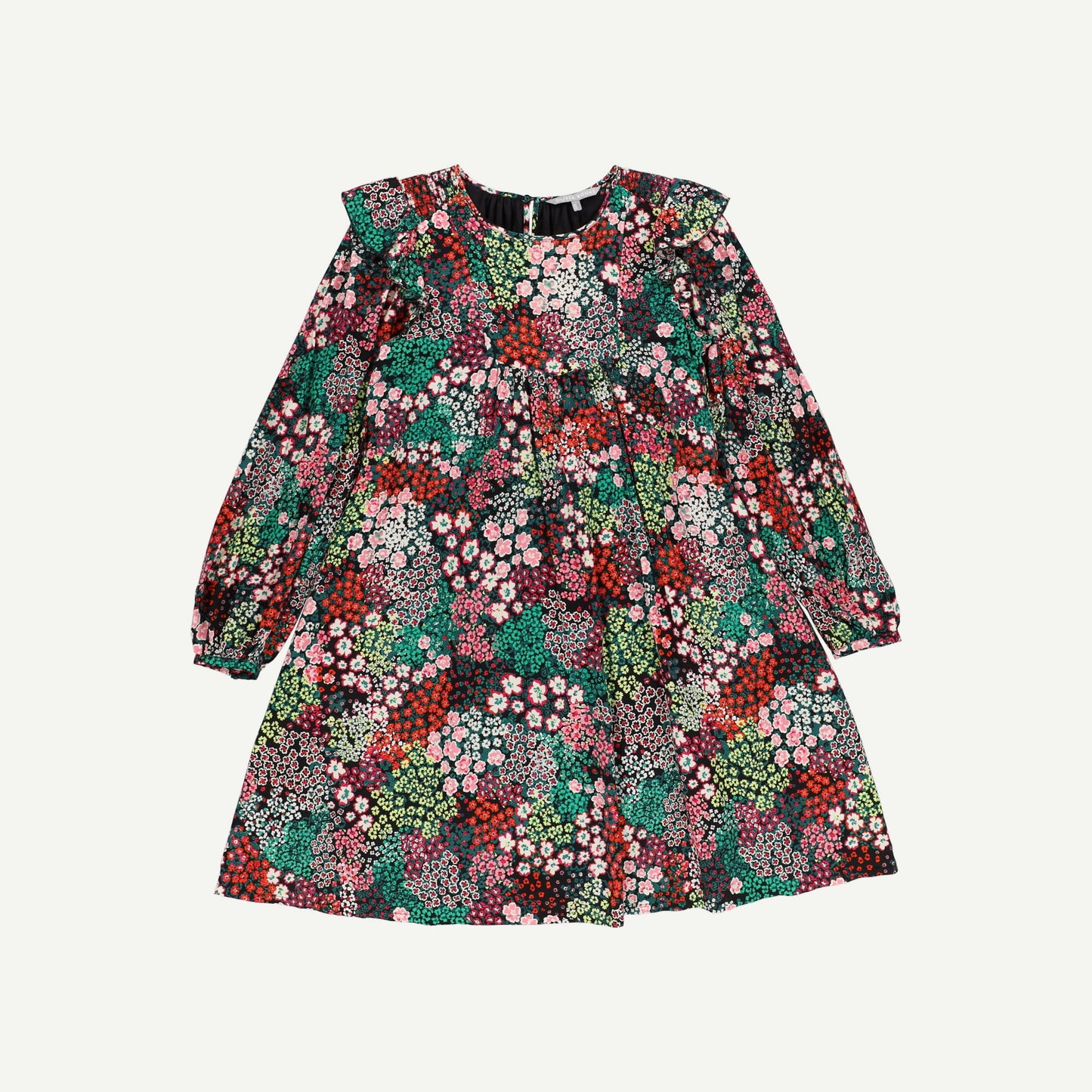 Patched Floral Green Mini Dress