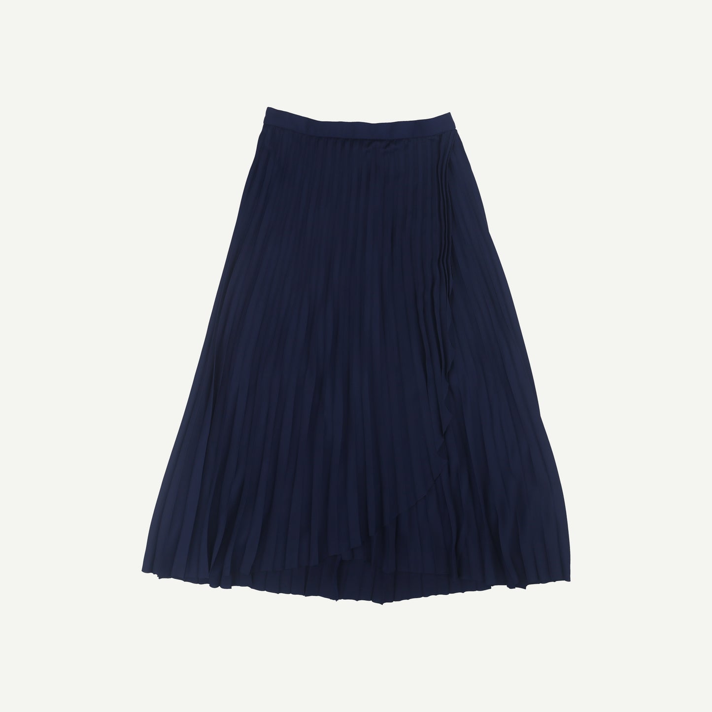 Satin Navy Pleated Wrap Midi Skirt