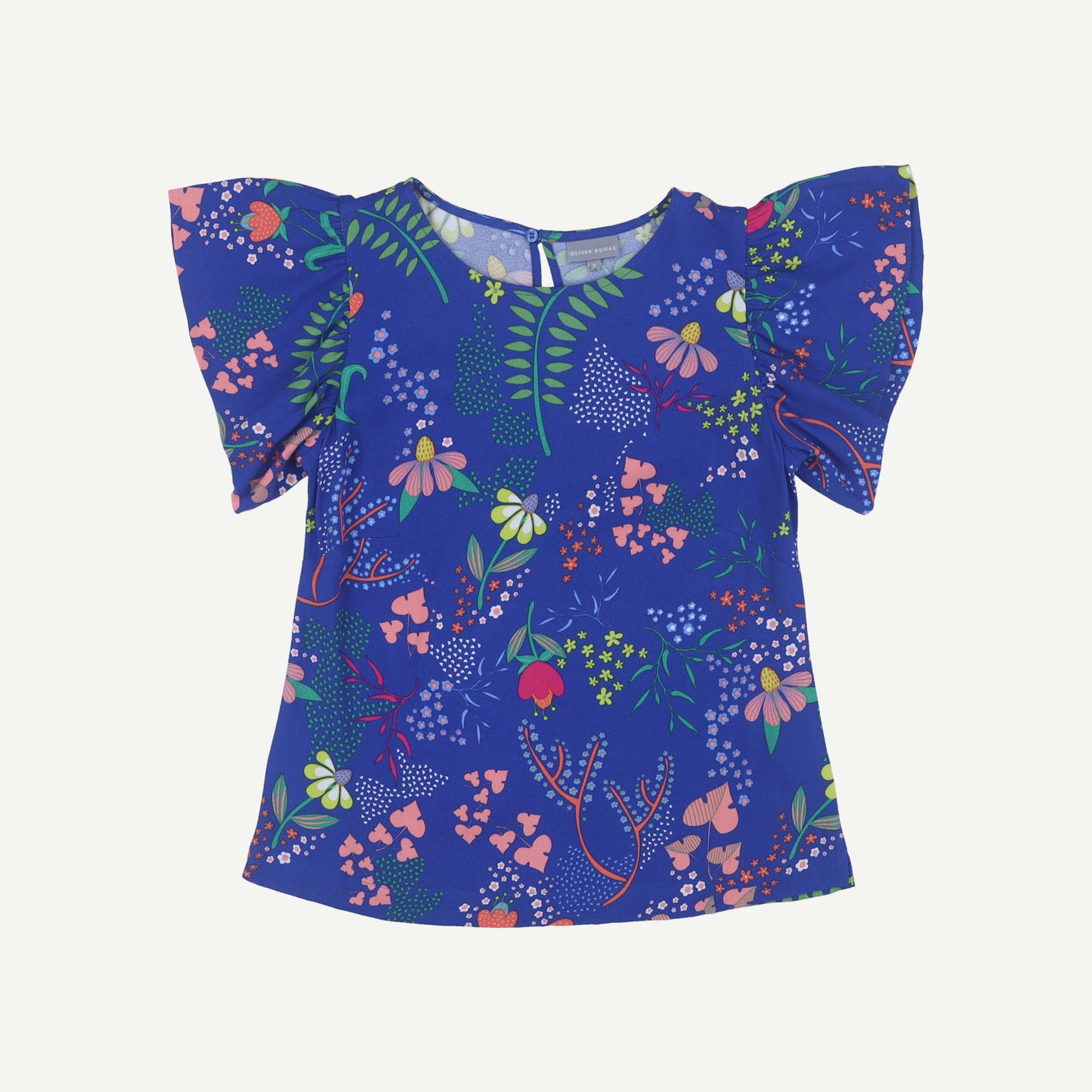 Fairy Tale Floral Blue Frill Sleeve Top