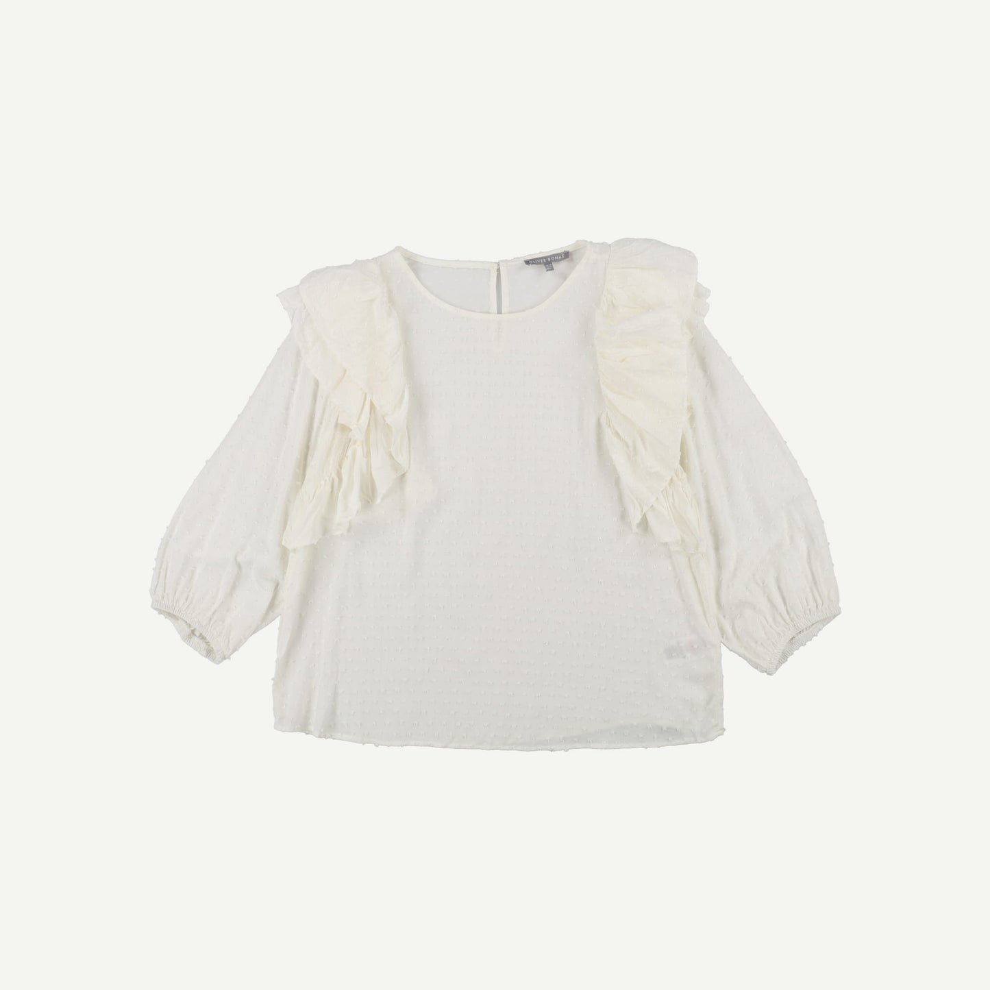Dobby Spot Ruffled White Blouse