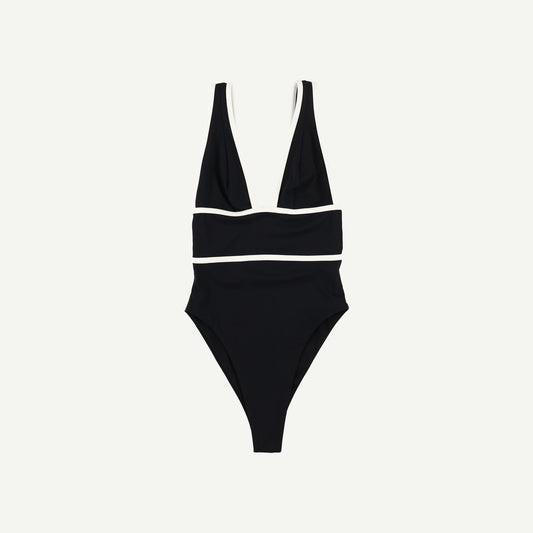 Cap-Ferrat Contrast Trim Plunge Neck Shaping Swimsuit