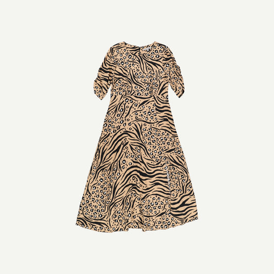Animal Print Tan Brown Midi Dress