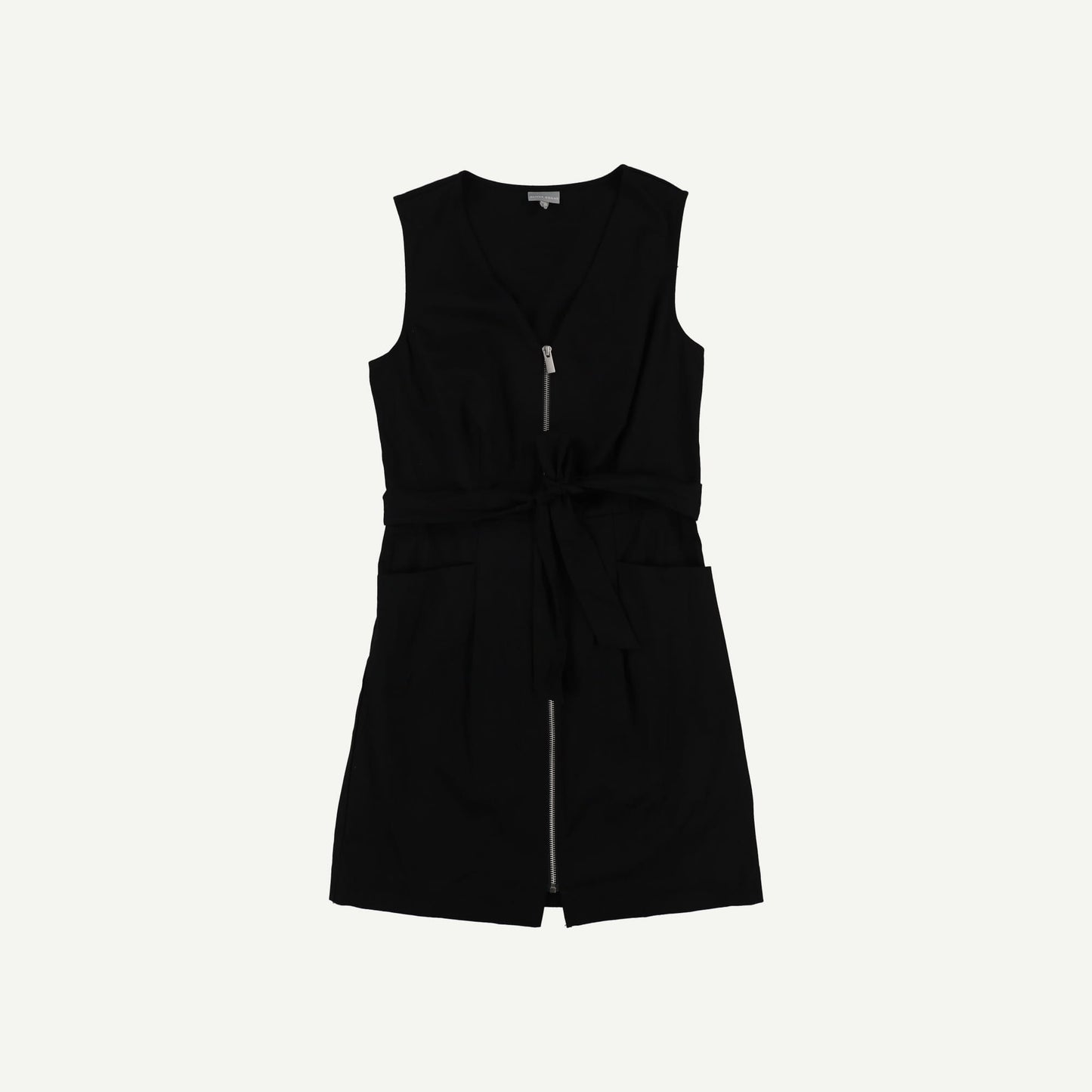 Zip Front Black Pinafore Mini Dress