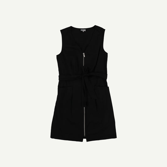 Zip Front Black Pinafore Mini Dress