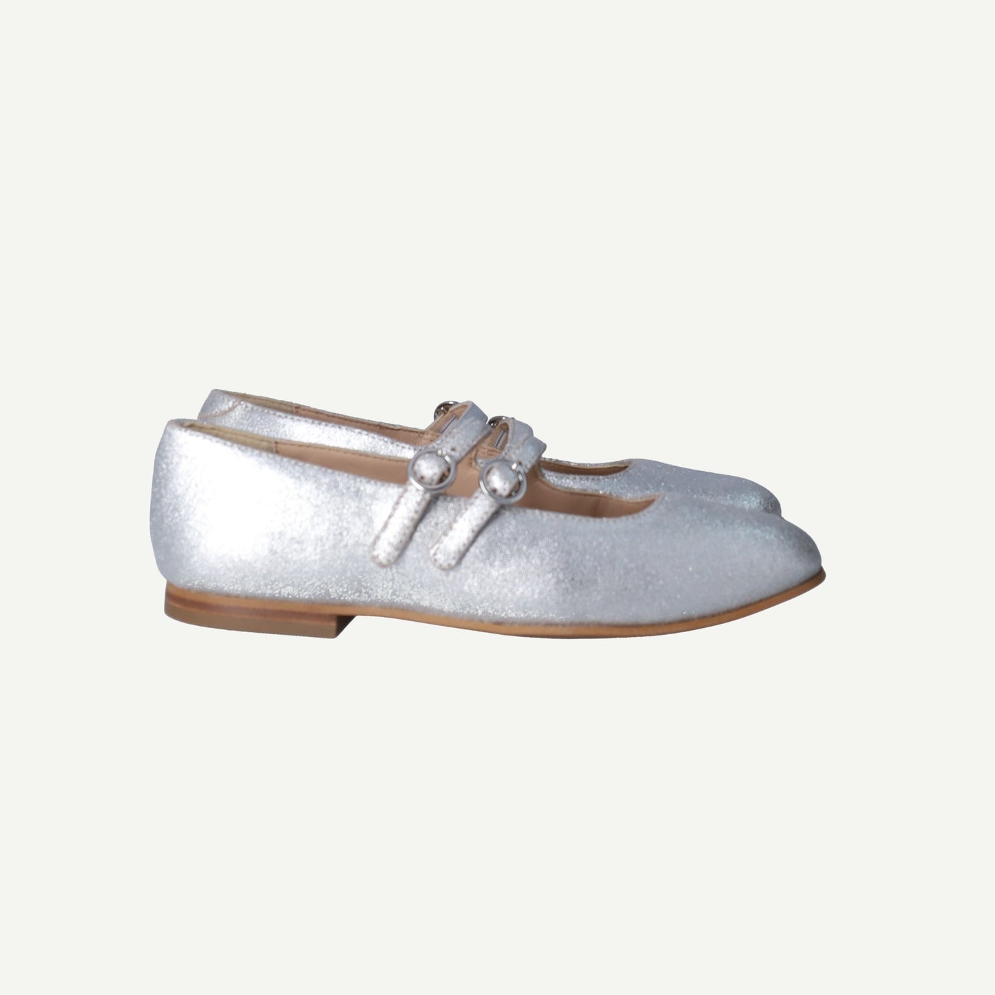 Mary Jane Double Buckle Silver Leather Shoes