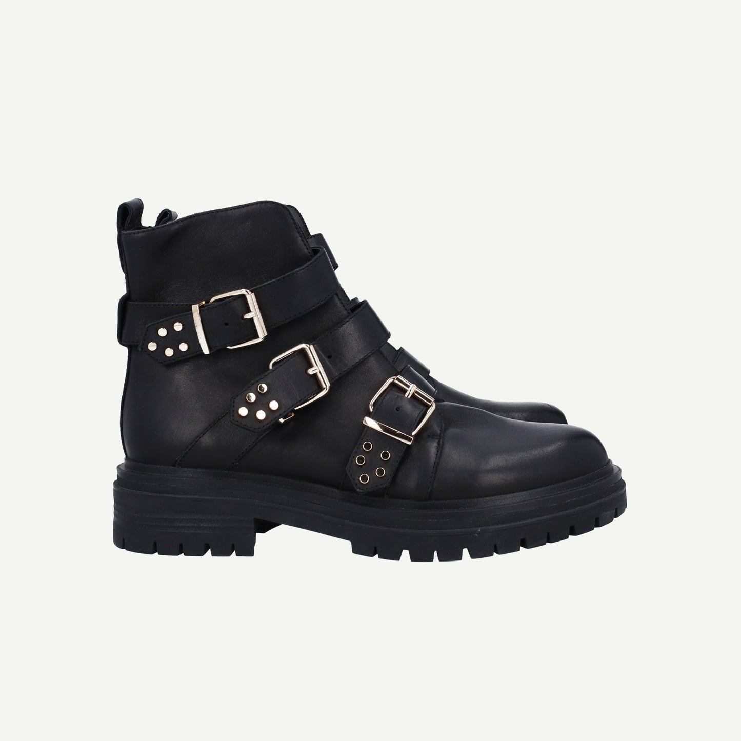 Shoe The Bear Franka Black Studded Leather Buckle Boots