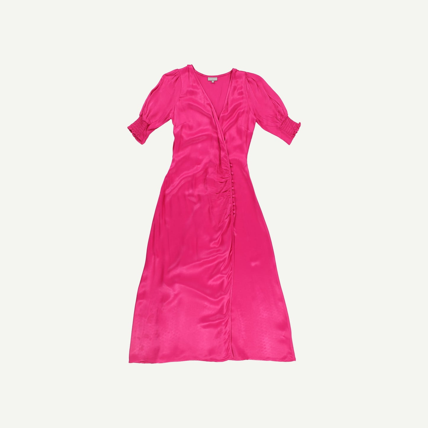 Satin Button Wrap Dress