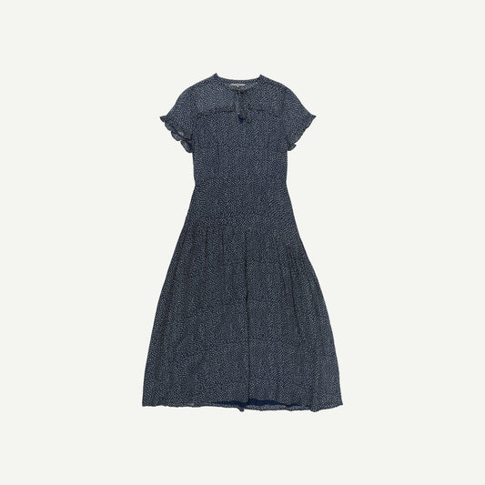 Spot Print Blue V-Neck Midi Dress