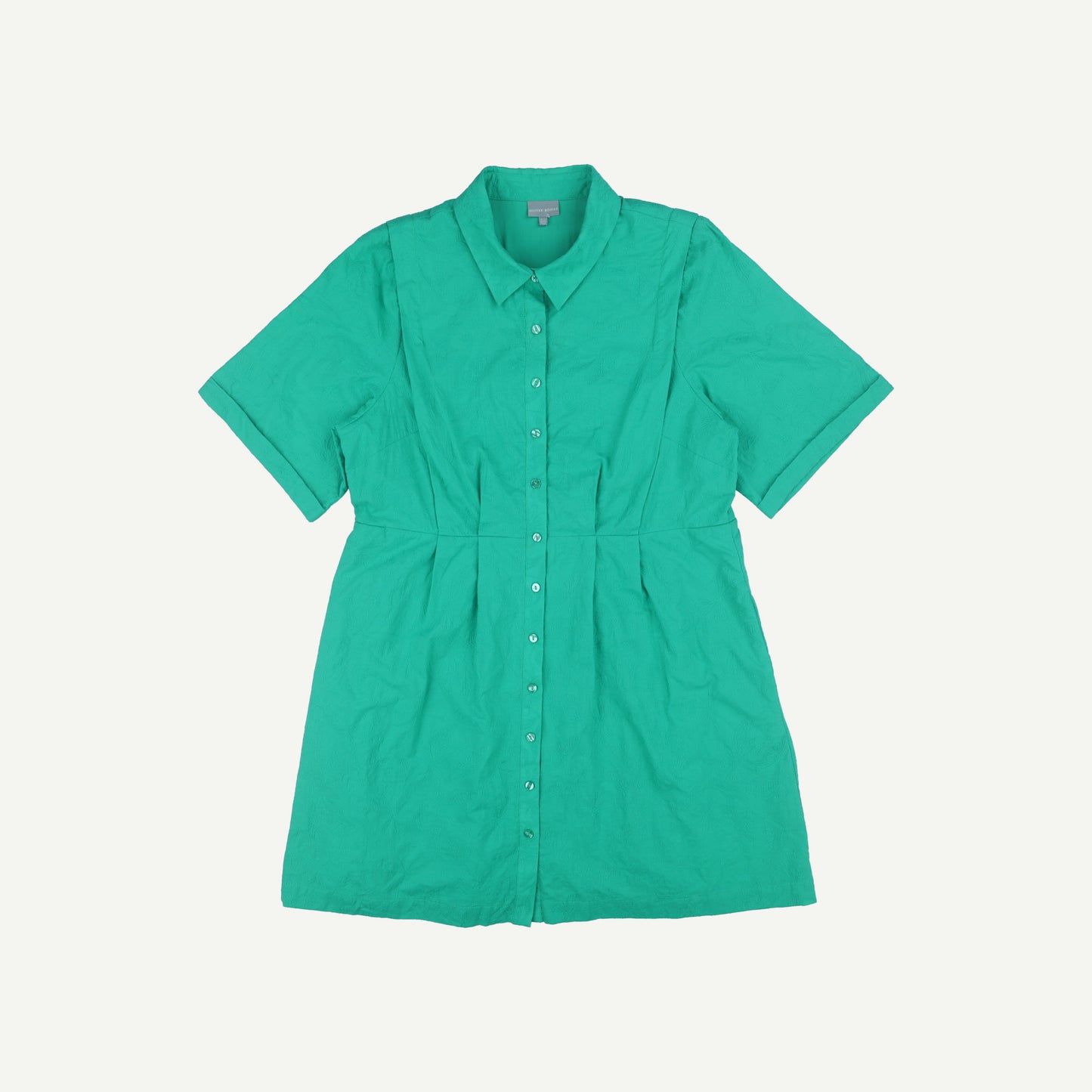 Embroidered Cotton Green Shirt Mini Dress