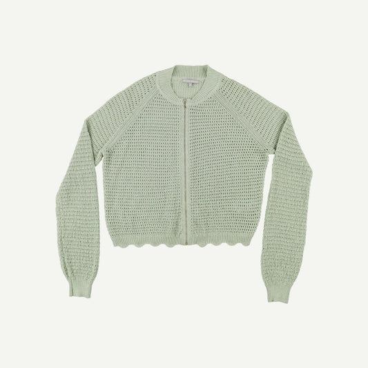 Pointelle Sage Knitted Bomber Jacket