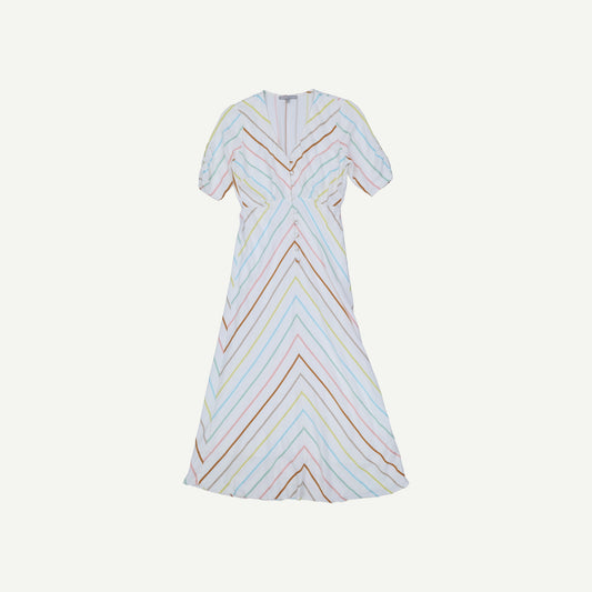 Stripe Button White Midi Dress