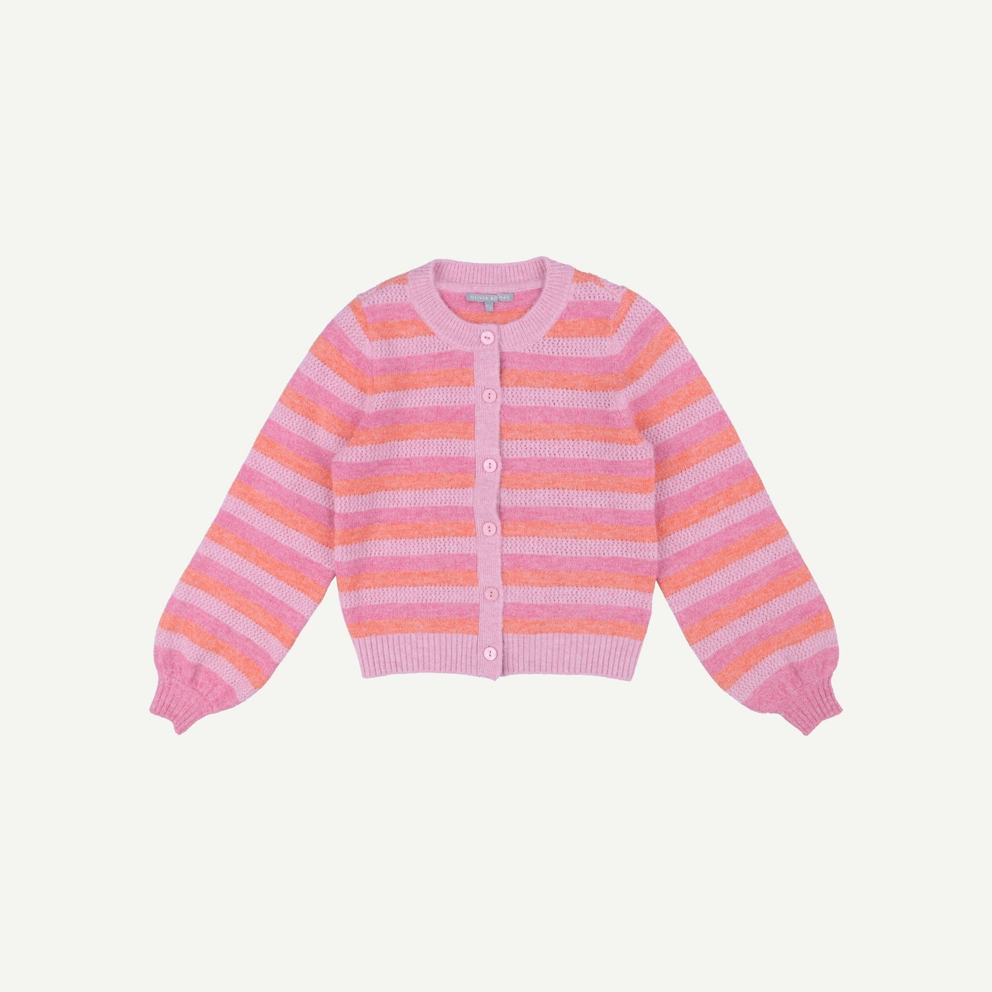 Stripe Crew Neck Pink Knitted Cardigan