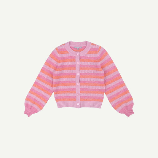 Stripe Crew Neck Pink Knitted Cardigan