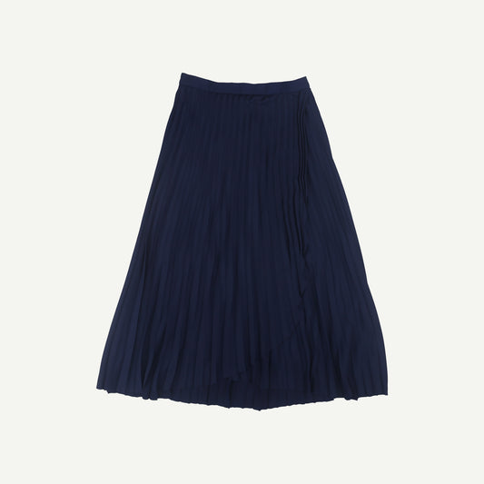 Satin Navy Pleated Wrap Midi Skirt