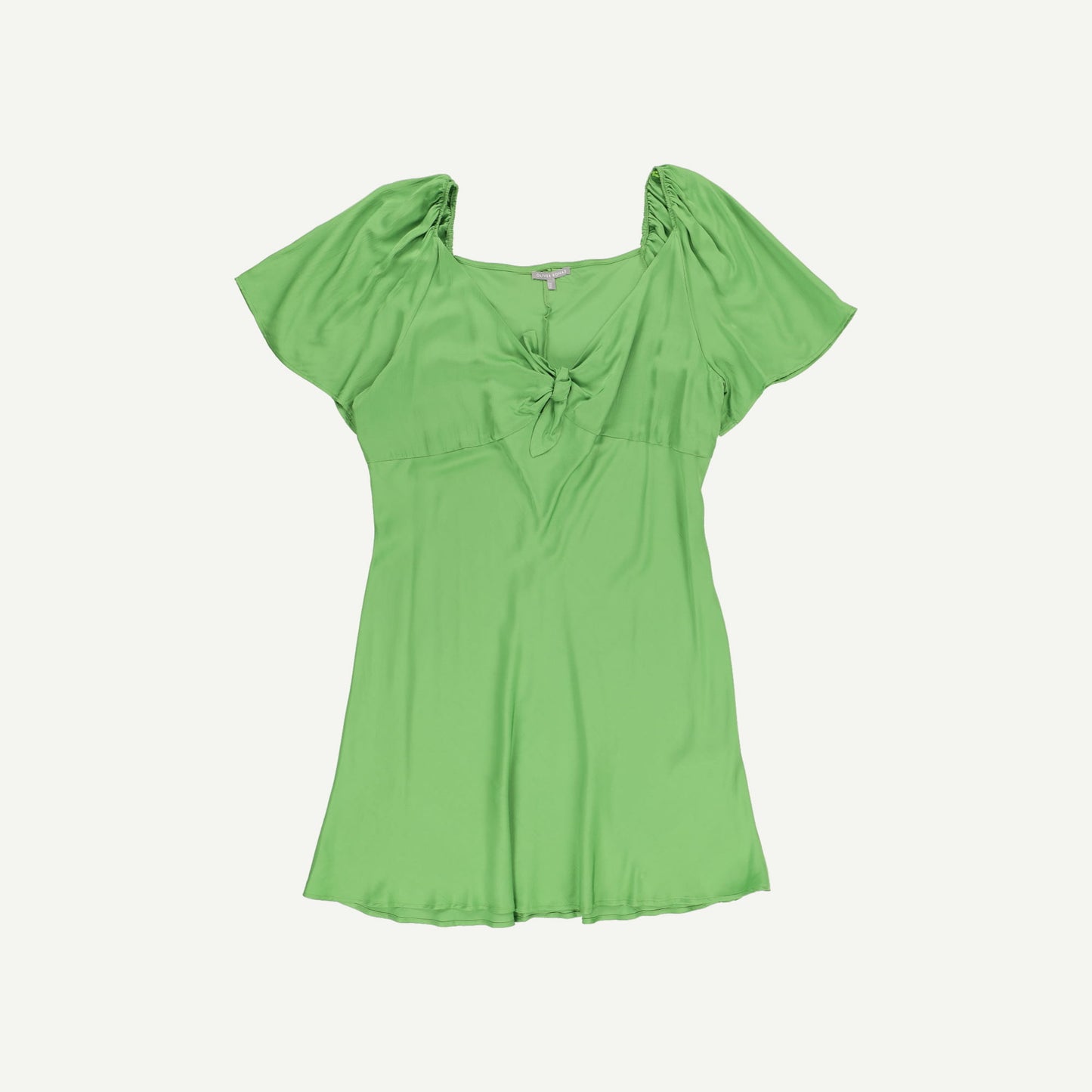 Tie Front Green Satin Mini Dress