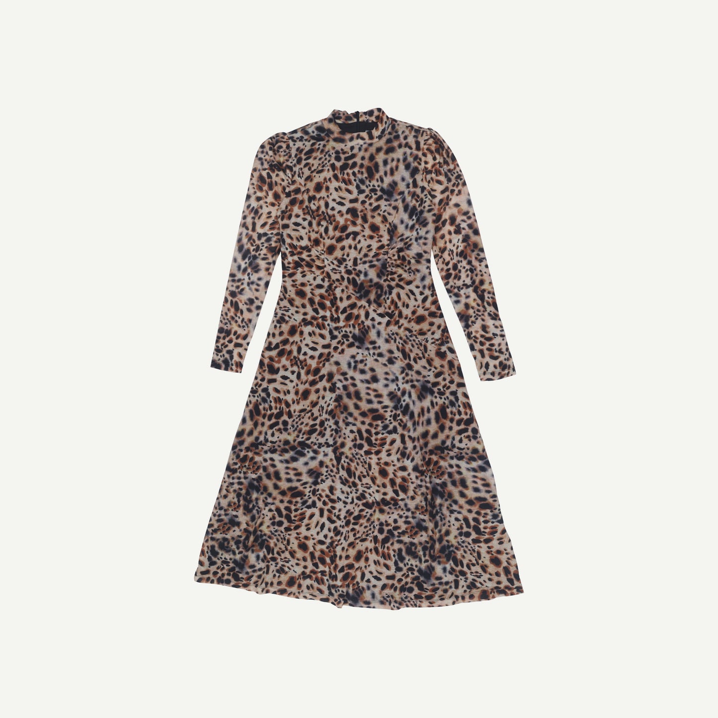 Natural Leopard Print Brown Mesh Midi Dress