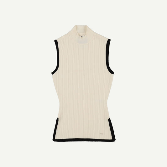 Sleeveless Mock Neck Ribbed Knit Tank